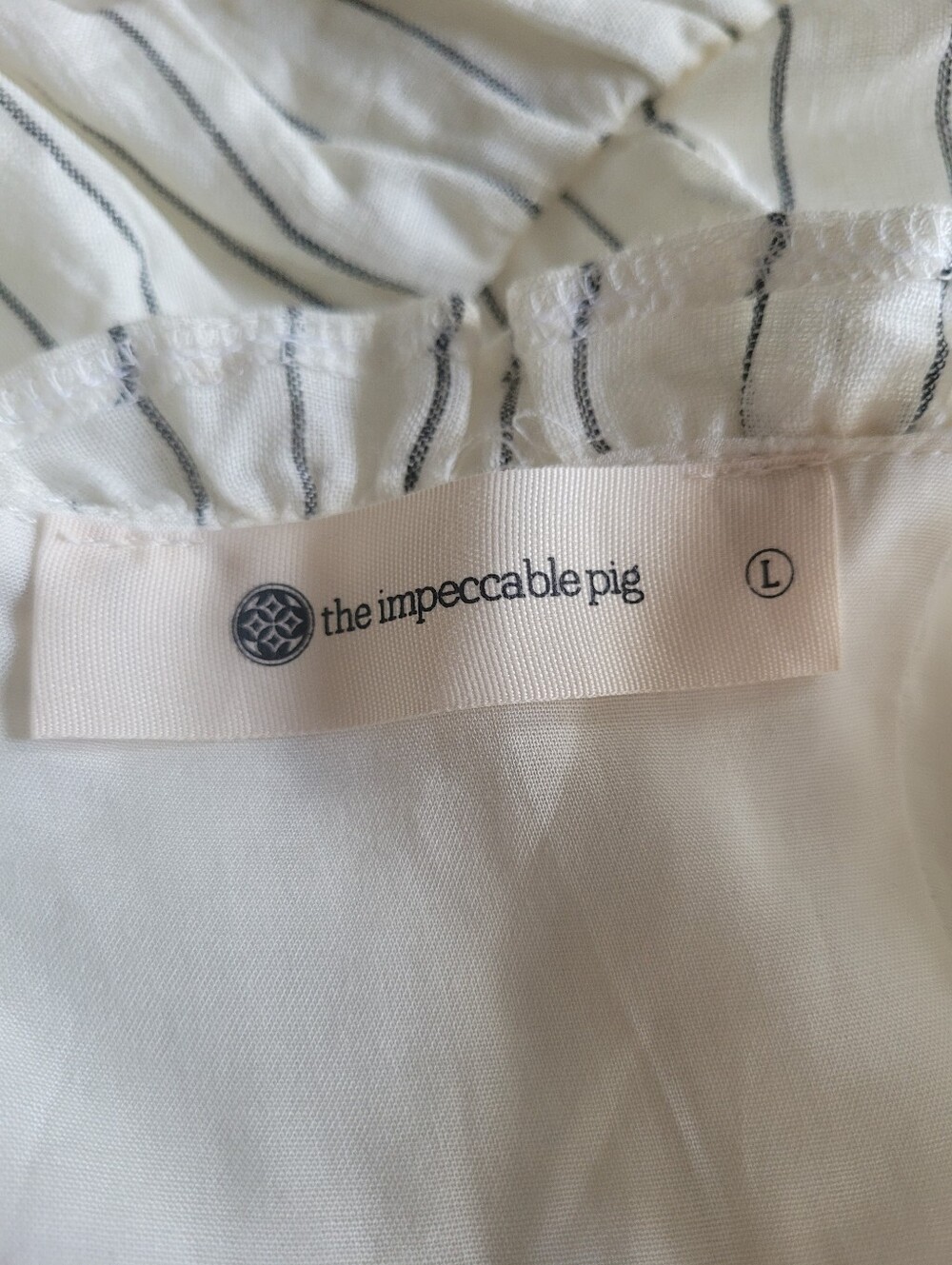 The Impeccable Pig Women's Linen Striped Cropped Camisole Top - White/Black - Picture 2 of 10